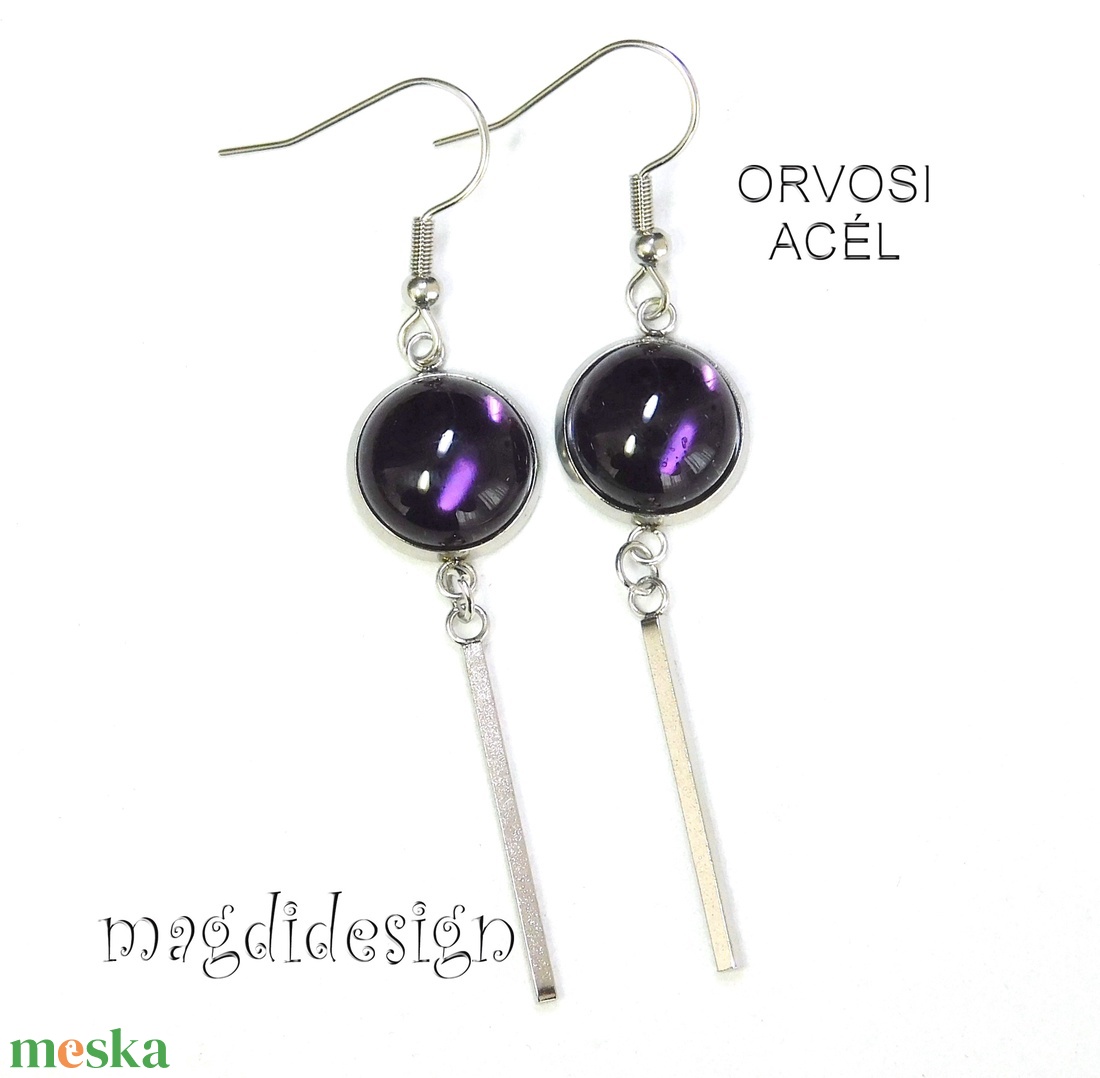 Ametiszt lila üvegékszer lógós fülbevaló 1 - ékszer - fülbevaló - lógó fülbevaló - Meska.hu