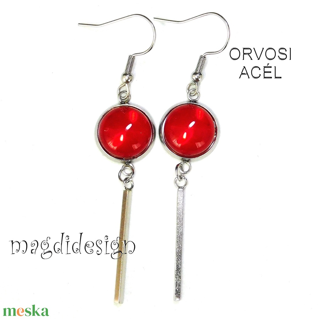 Áttetsző piros üvegékszer lógós fülbevaló 1 - ékszer - fülbevaló - lógó fülbevaló - Meska.hu