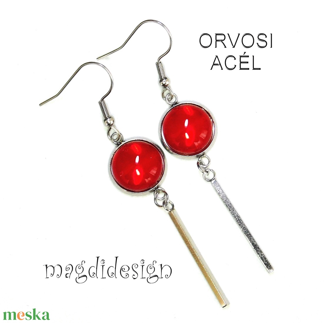 Áttetsző piros üvegékszer lógós fülbevaló 1 - ékszer - fülbevaló - lógó fülbevaló - Meska.hu