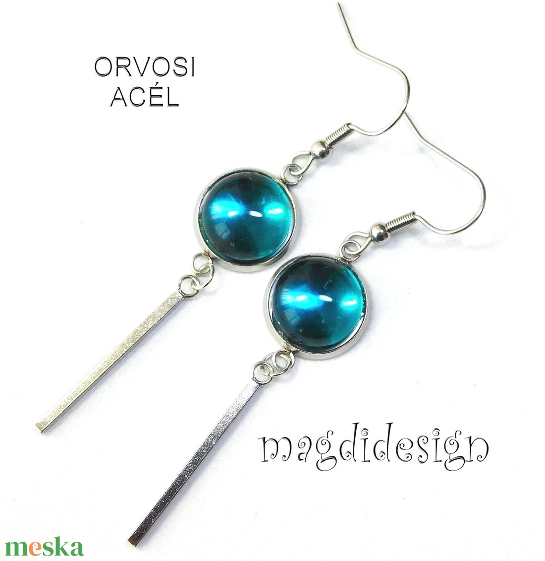 Áttetsző türkiz üvegékszer lógós fülbevaló 1 - ékszer - fülbevaló - lógó fülbevaló - Meska.hu