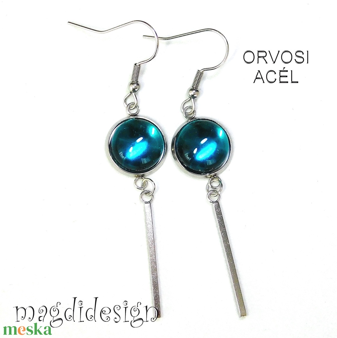 Áttetsző türkiz üvegékszer lógós fülbevaló 1 - ékszer - fülbevaló - lógó fülbevaló - Meska.hu