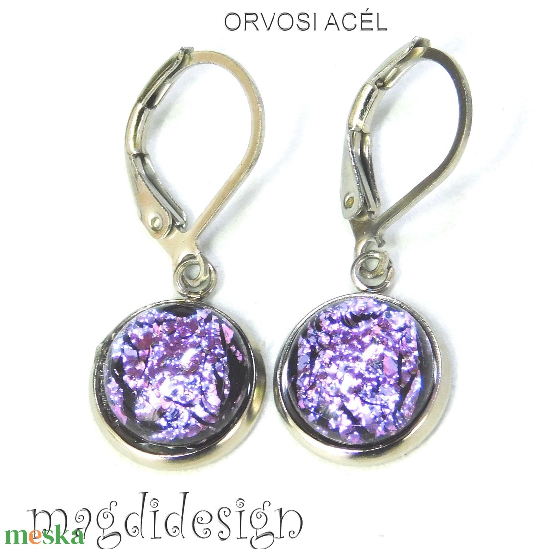Szikrázó lilás-rózsaszín dichroic üvegékszer lógós fülbevaló - ékszer - fülbevaló - lógó fülbevaló - Meska.hu