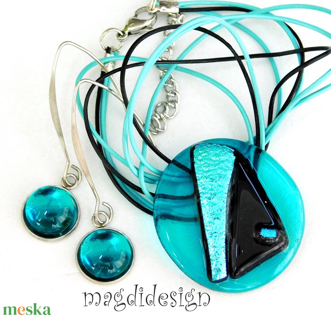 Türkizes színjáték dichroic üvegékszer szett nyaklánc fülbevaló - ékszer - ékszerszett - Meska.hu