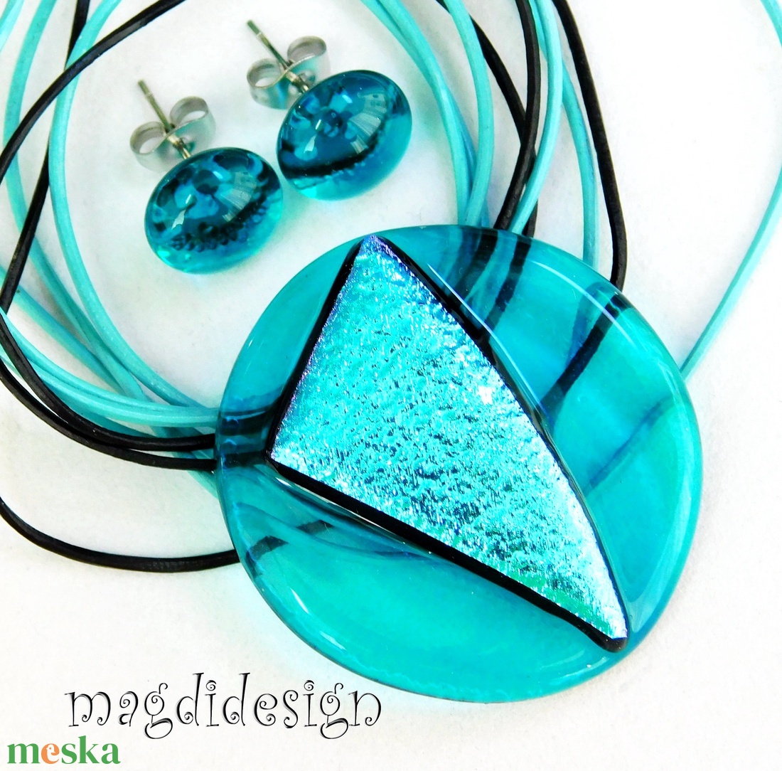 Türkizes színjáték dichroic üvegékszer szett nyaklánc fülbevaló - ékszer - ékszerszett - Meska.hu