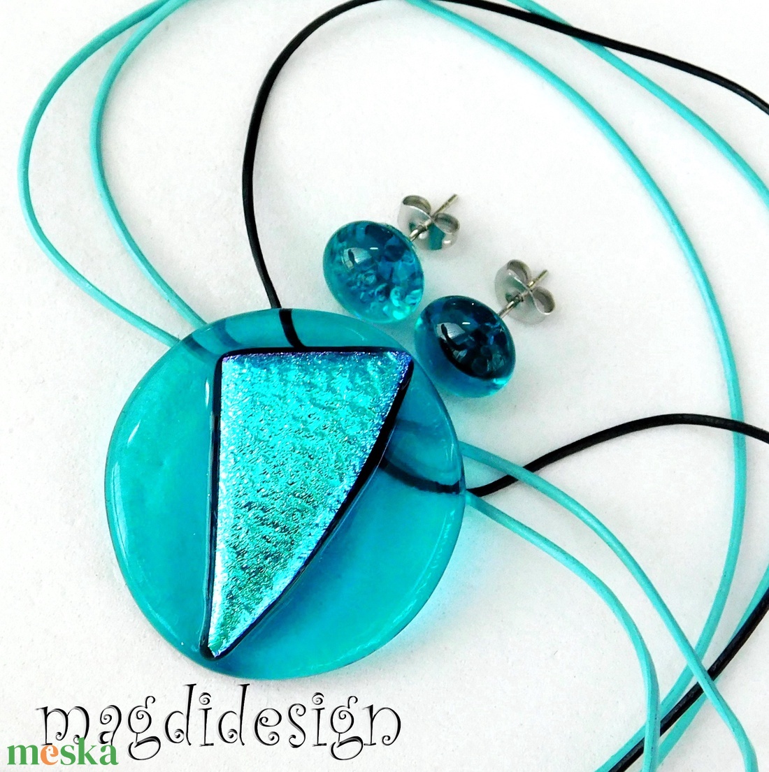 Türkizes színjáték dichroic üvegékszer szett nyaklánc fülbevaló - ékszer - ékszerszett - Meska.hu