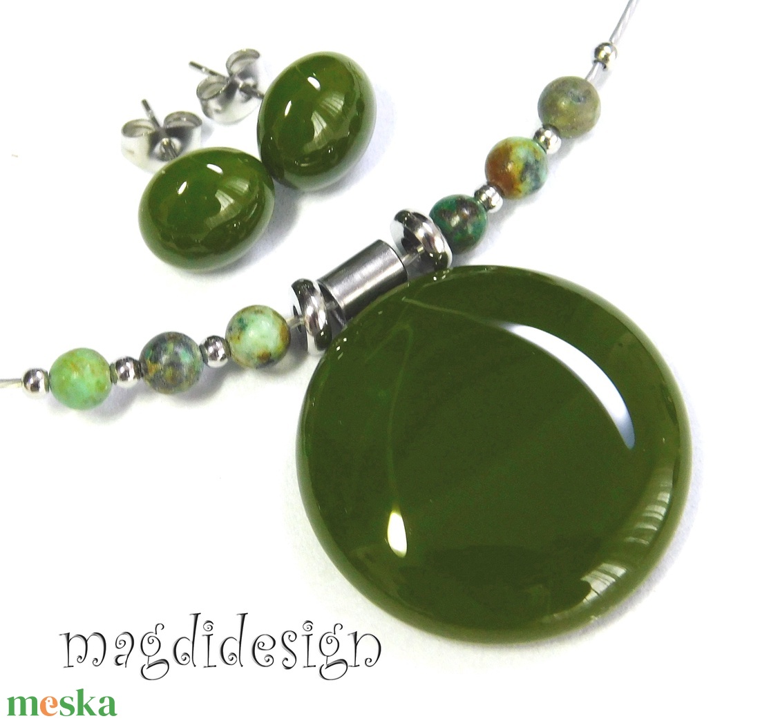 Mohazöld üvegékszer szett gyűrű, fülbevaló - ékszer - ékszerszett - Meska.hu