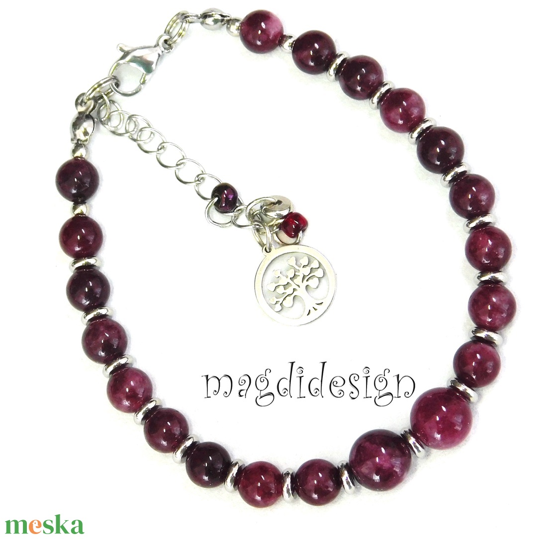 Rubin-agát színű természetes kő karkötő - ékszer - karkötő - ásványkarkötő - Meska.hu