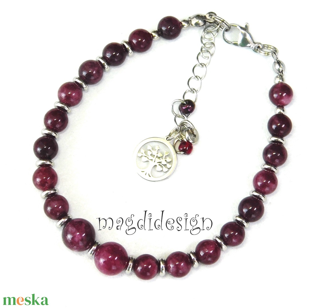 Rubin-agát színű természetes kő karkötő - ékszer - karkötő - ásványkarkötő - Meska.hu