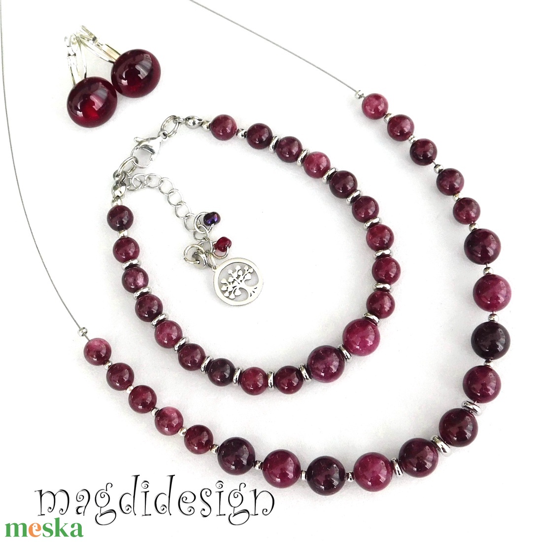 Rubin-agát színű természetes kő karkötő - ékszer - karkötő - ásványkarkötő - Meska.hu