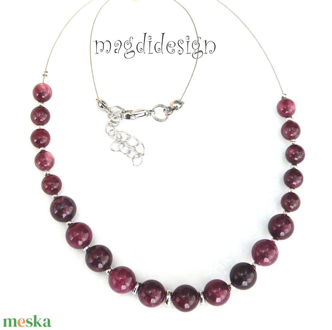 Rubin-agát színű természetes kő nyaklánc - ékszer - nyaklánc - gyöngyös nyaklánc - Meska.hu