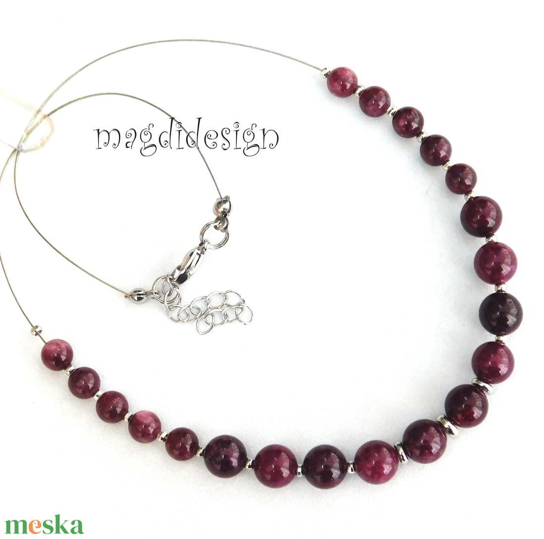 Rubin-agát színű természetes kő nyaklánc - ékszer - nyaklánc - gyöngyös nyaklánc - Meska.hu