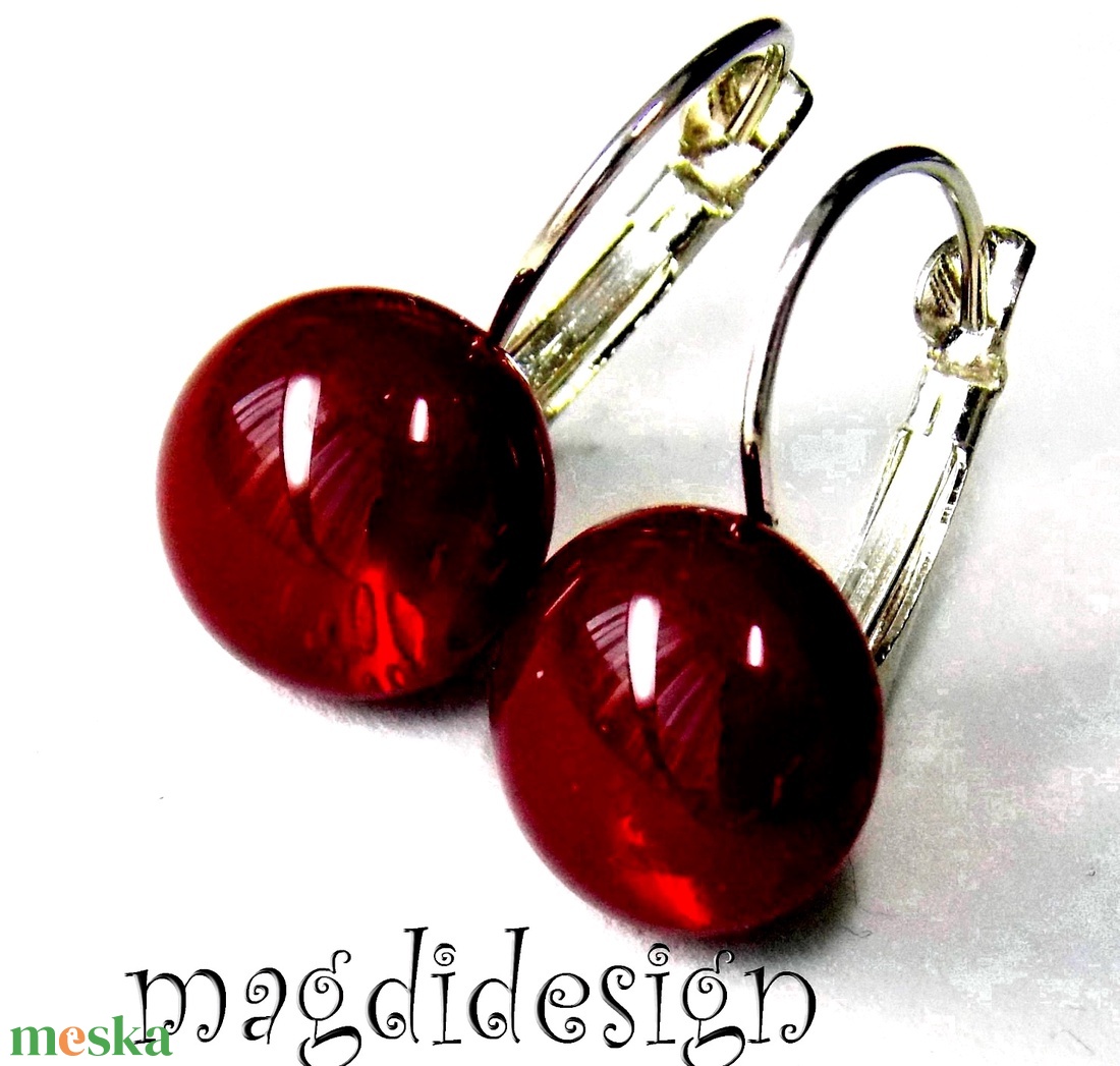 Rubin üvegékszer kapcsos fülbevaló - ékszer - fülbevaló - lógós kerek fülbevaló - Meska.hu