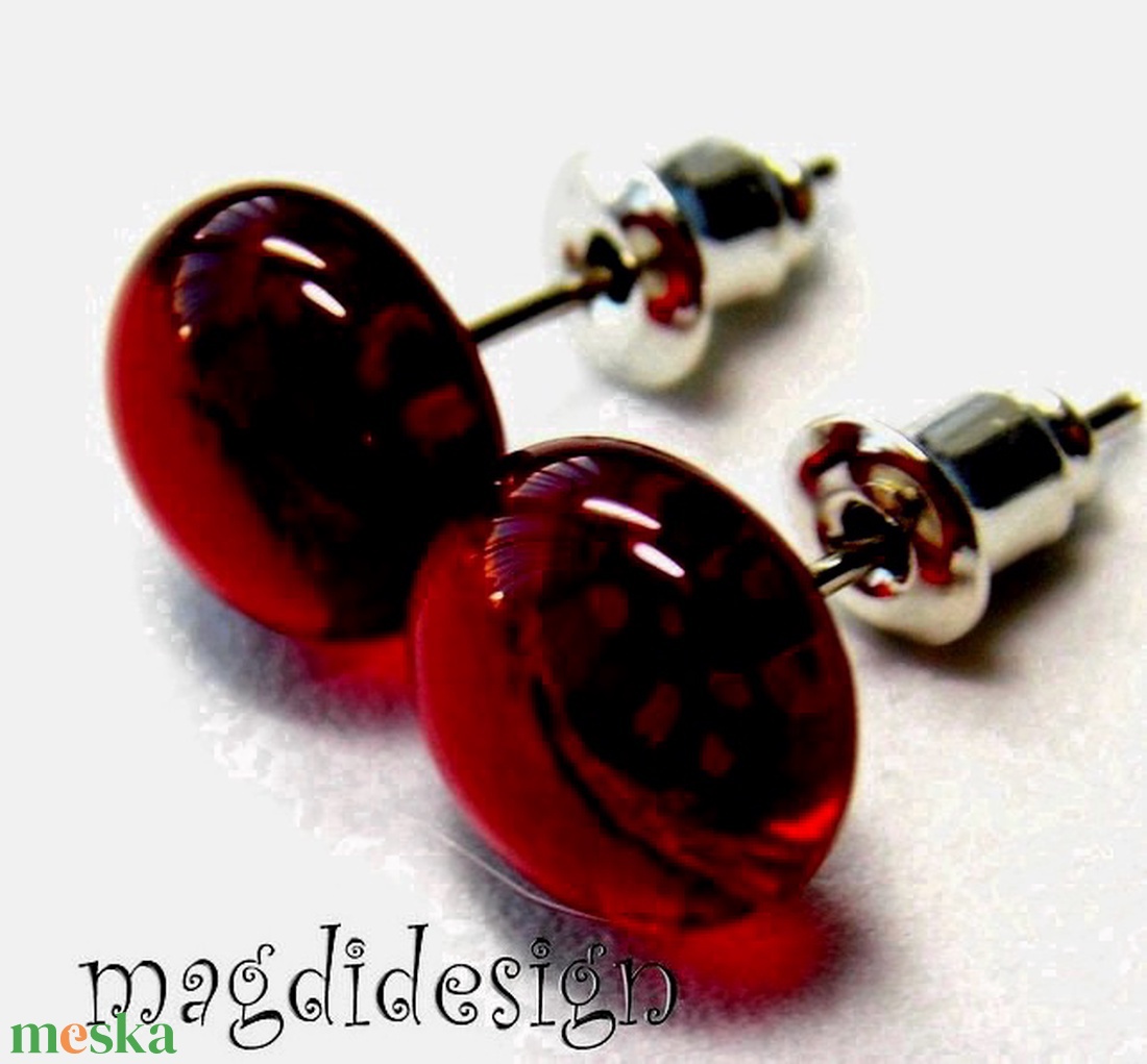 NEMESACÉL! MAXI Áttetsző rubinpiros üvegékszer fülbevaló  - ékszer - fülbevaló - pötty fülbevaló - Meska.hu