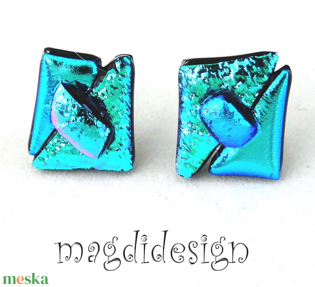 NEMESACÉL! Türkiz-kék borzaska dichroic üvegékszer stiftes fülbevaló  - ékszer - fülbevaló - pötty fülbevaló - Meska.hu