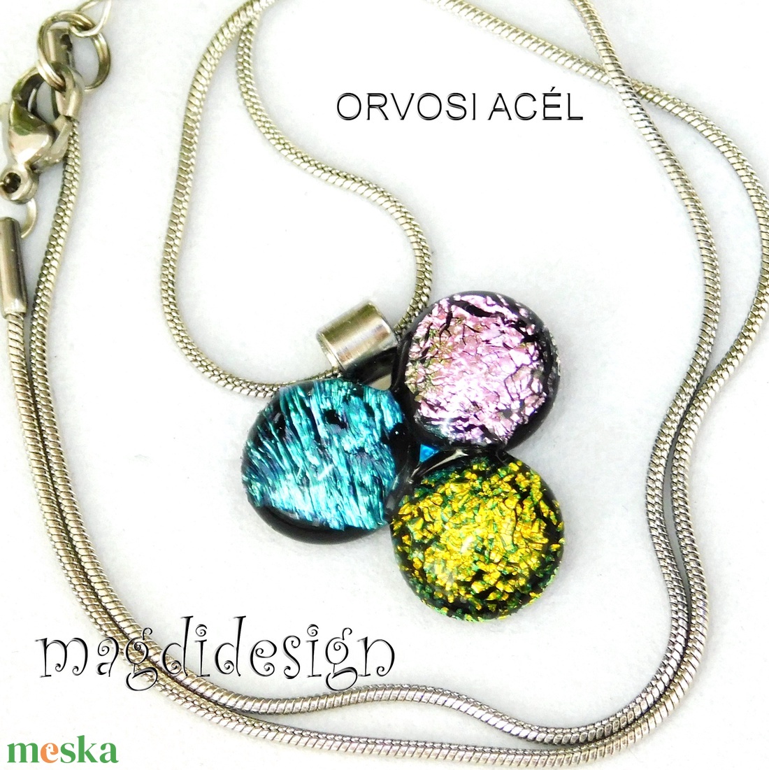 Dichroic bogyós színtrió üvegékszer nyaklánc 2 - ékszer - ékszerszett - Meska.hu