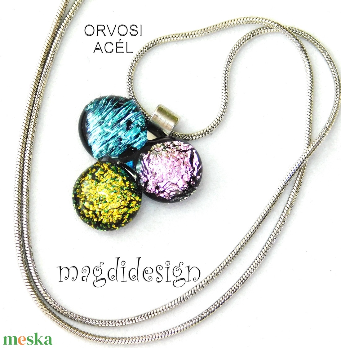 Dichroic bogyós színtrió üvegékszer nyaklánc 2 - ékszer - ékszerszett - Meska.hu