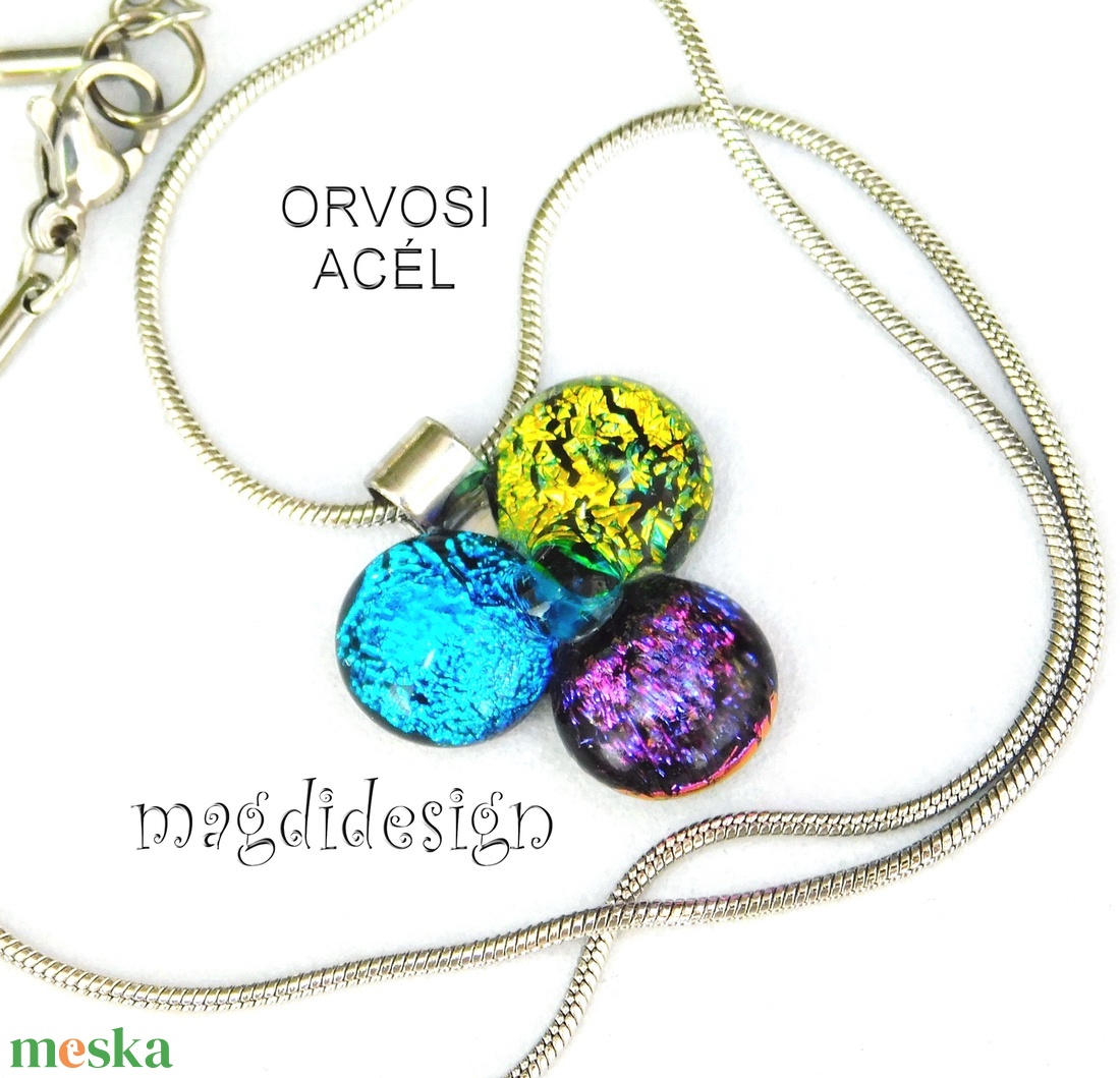 Dichroic bogyós színtrió üvegékszer nyaklánc 2 - ékszer - ékszerszett - Meska.hu