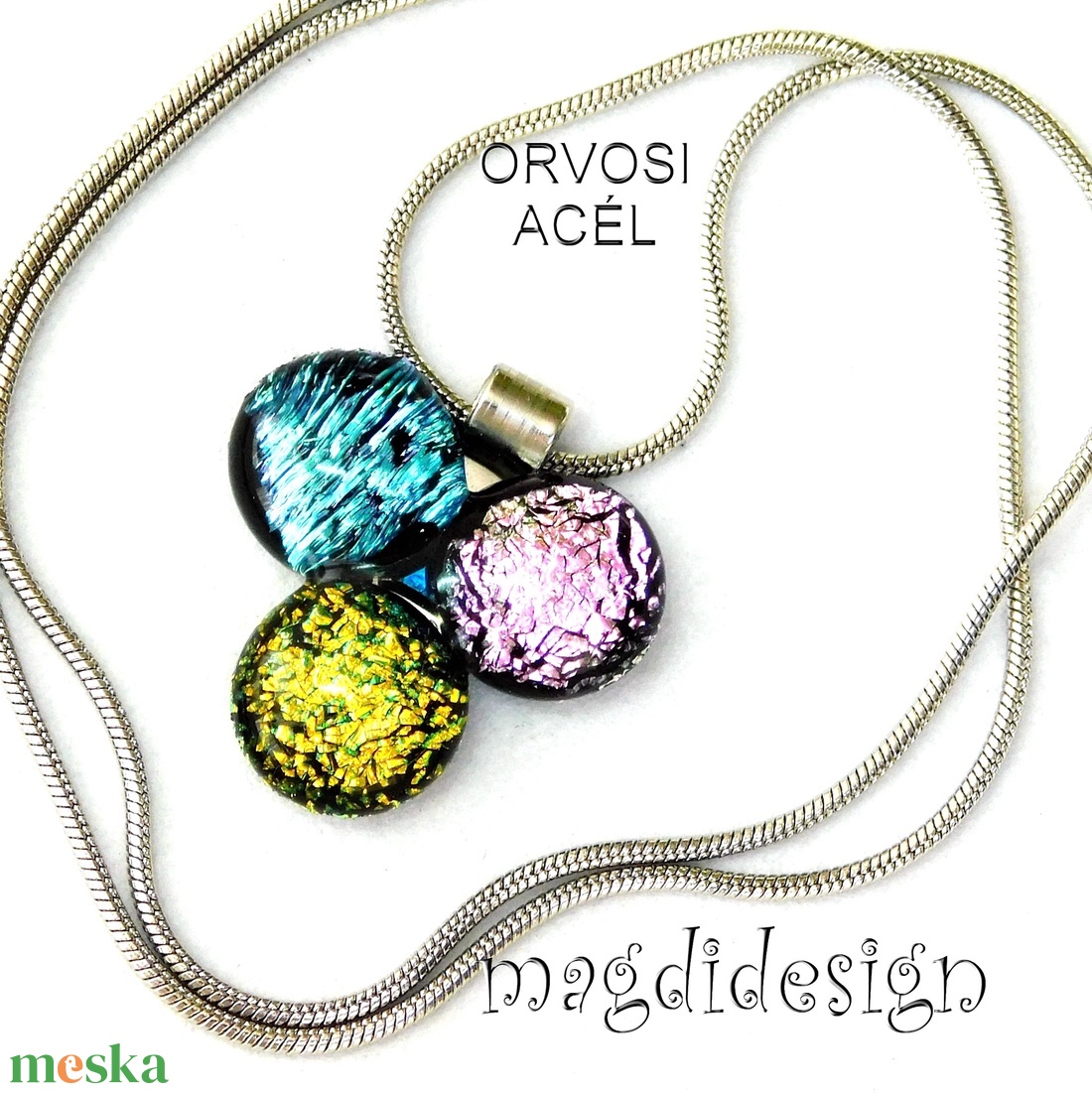 Dichroic bogyós színtrió üvegékszer nyaklánc 1 - ékszer - ékszerszett - Meska.hu