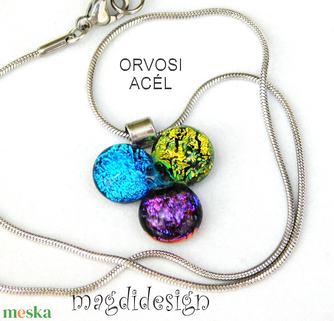 Dichroic bogyós színtrió üvegékszer nyaklánc 1 - ékszer - ékszerszett - Meska.hu