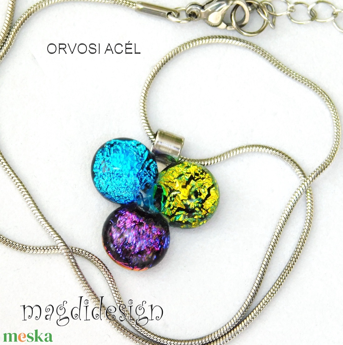 Dichroic bogyós színtrió üvegékszer nyaklánc 1 - ékszer - ékszerszett - Meska.hu