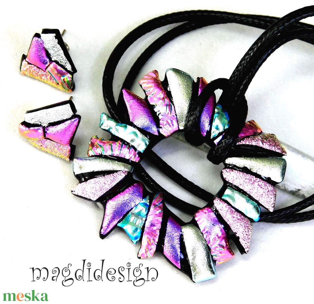 Ezüst-arany-narancs borzaska üvegékszer szett nyaklánc fülbevaló -- Ballagásra, születésnapra, névnapra - ékszer - ékszerszett - Meska.hu