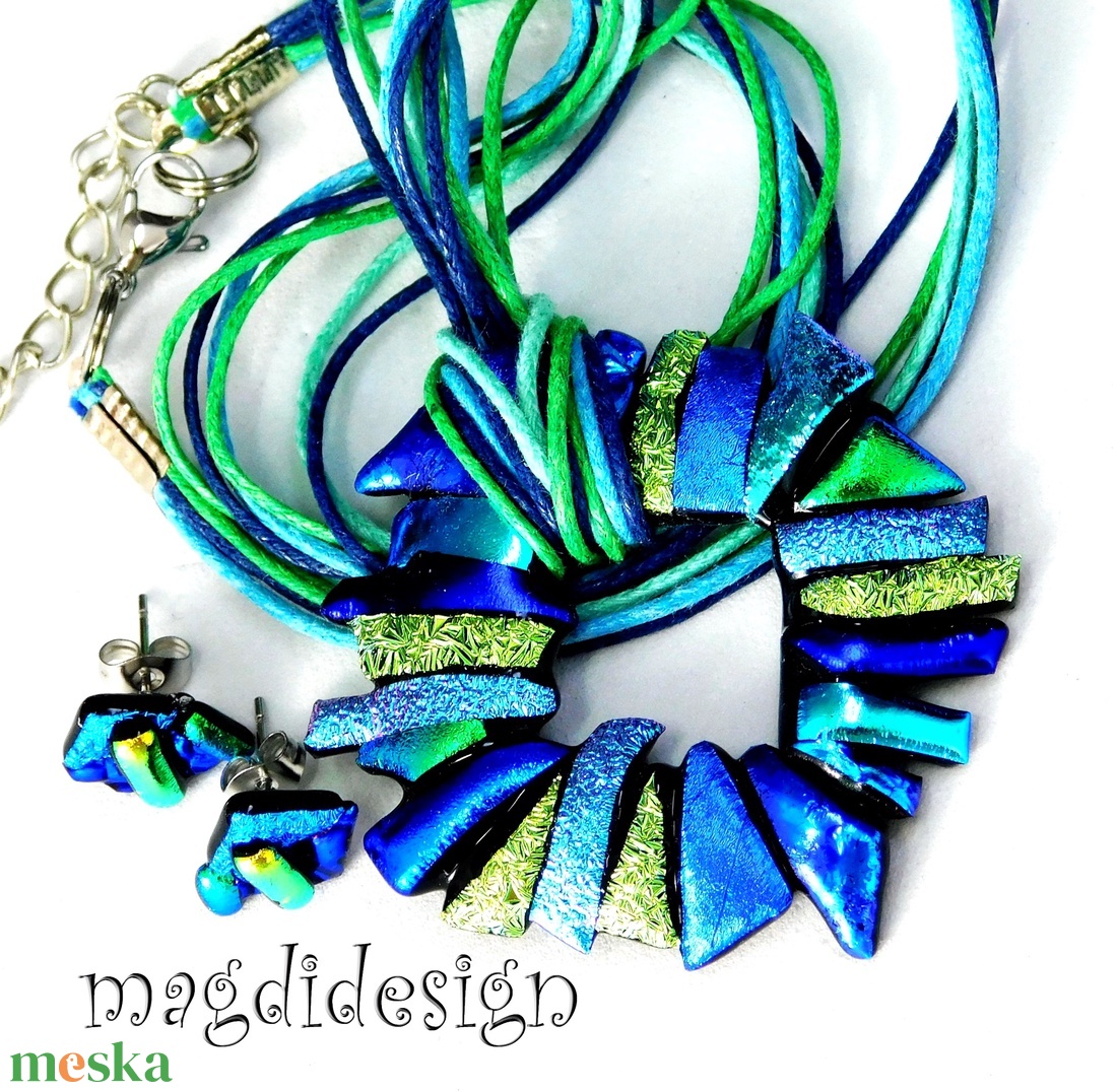 Ezüst-rózsaszín borzaska üvegékszer szett nyaklánc fülbevaló -- Ballagásra, születésnapra, névnapra - ékszer - ékszerszett - Meska.hu