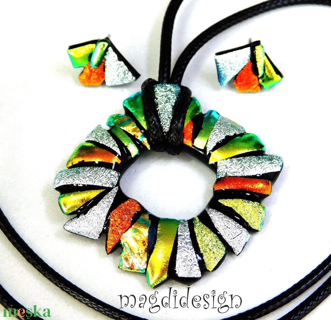 Ezüst-arany-narancs borzaska üvegékszer szett nyaklánc fülbevaló -- Ballagásra, születésnapra, névnapra - ékszer - ékszerszett - Meska.hu