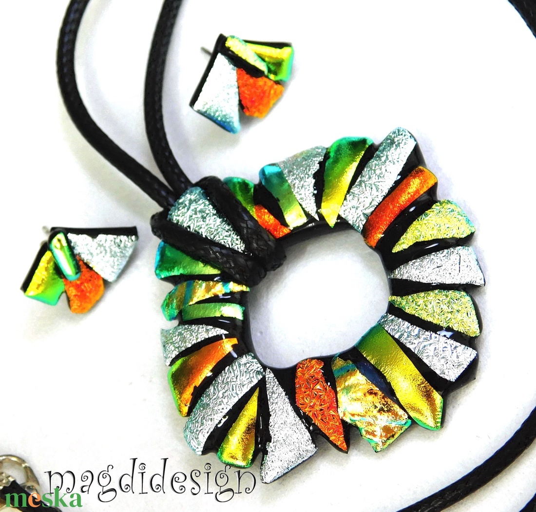 Ezüst-arany-narancs borzaska üvegékszer szett nyaklánc fülbevaló -- Ballagásra, születésnapra, névnapra - ékszer - ékszerszett - Meska.hu