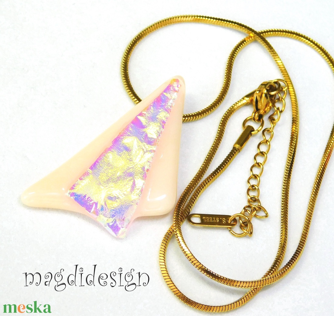 Aranyló barackvirág szögek üvegékszer nyaklánc 1 - ékszer - nyaklánc - medálos nyaklánc - Meska.hu