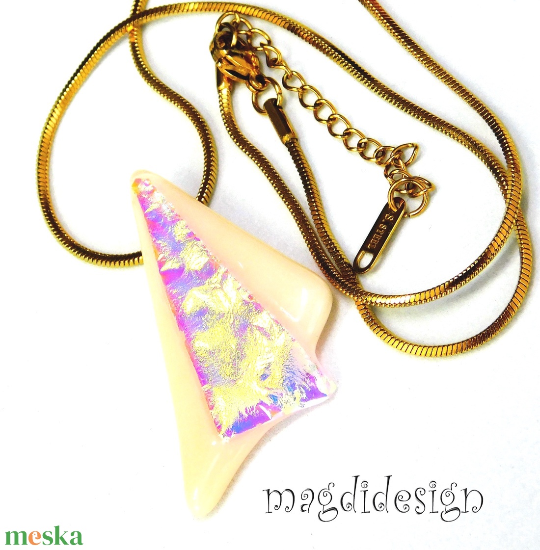 Aranyló barackvirág szögek üvegékszer nyaklánc 1 - ékszer - nyaklánc - medálos nyaklánc - Meska.hu