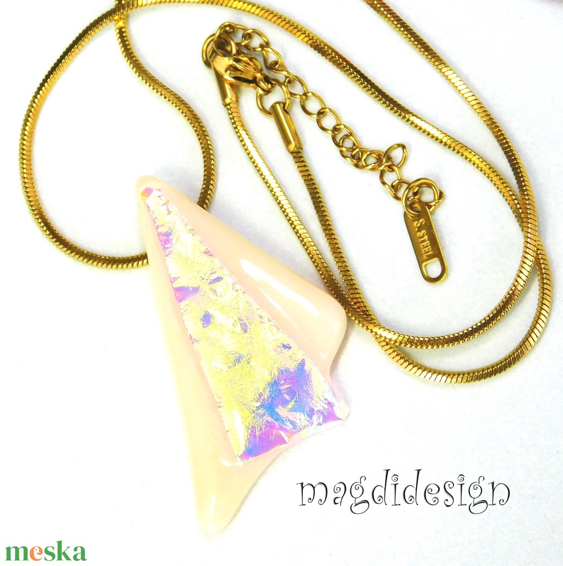 Aranyló barackvirág szögek üvegékszer nyaklánc 1 - ékszer - nyaklánc - medálos nyaklánc - Meska.hu