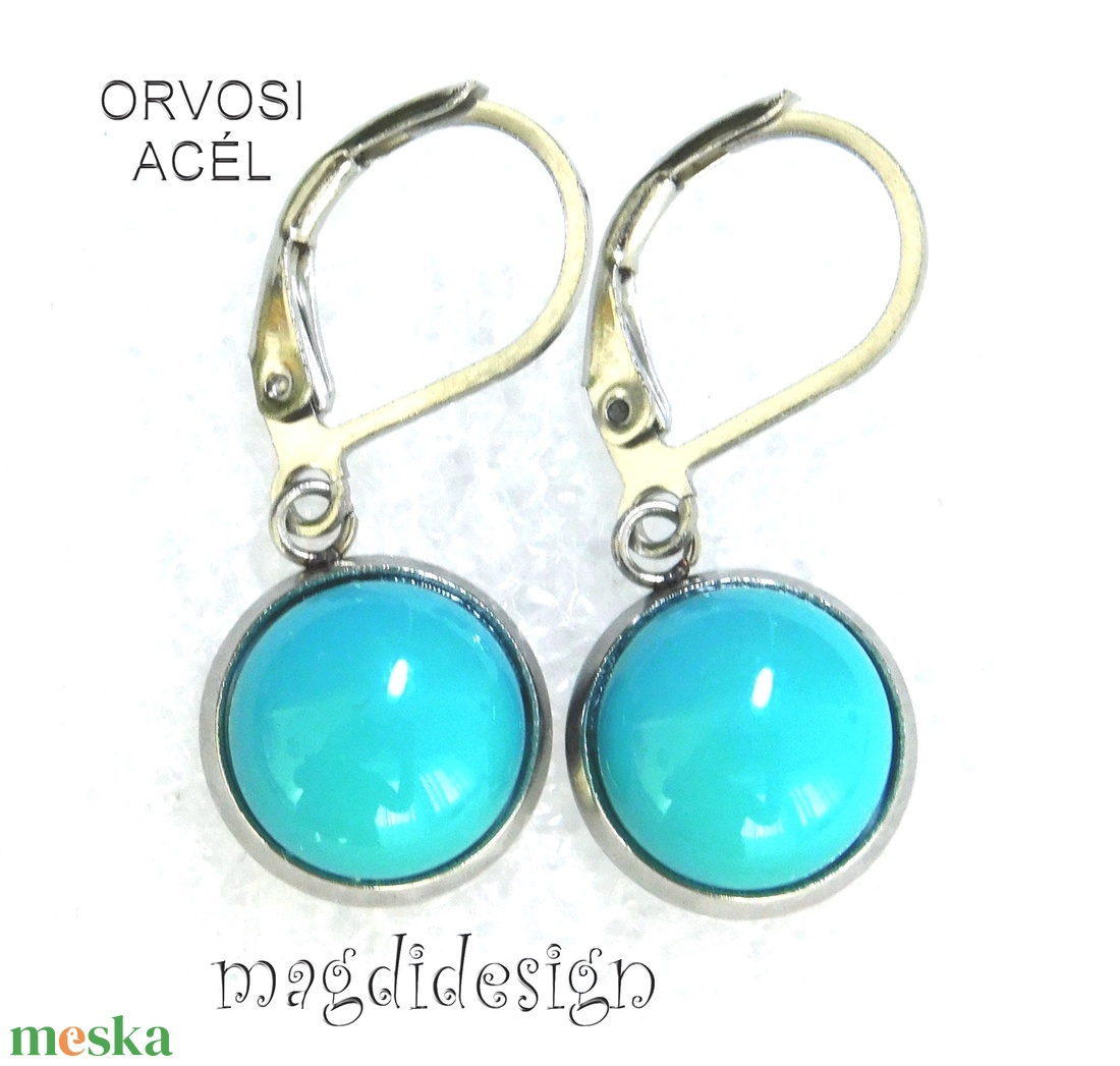 Türkizkék üvegékszer lógós kapcsos fülbevaló - ékszer - fülbevaló - lógó fülbevaló - Meska.hu