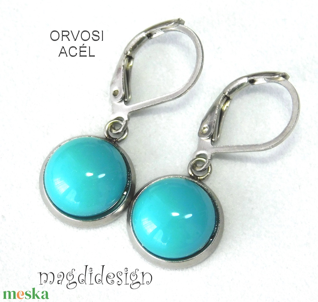 Türkizkék üvegékszer lógós kapcsos fülbevaló - ékszer - fülbevaló - lógó fülbevaló - Meska.hu