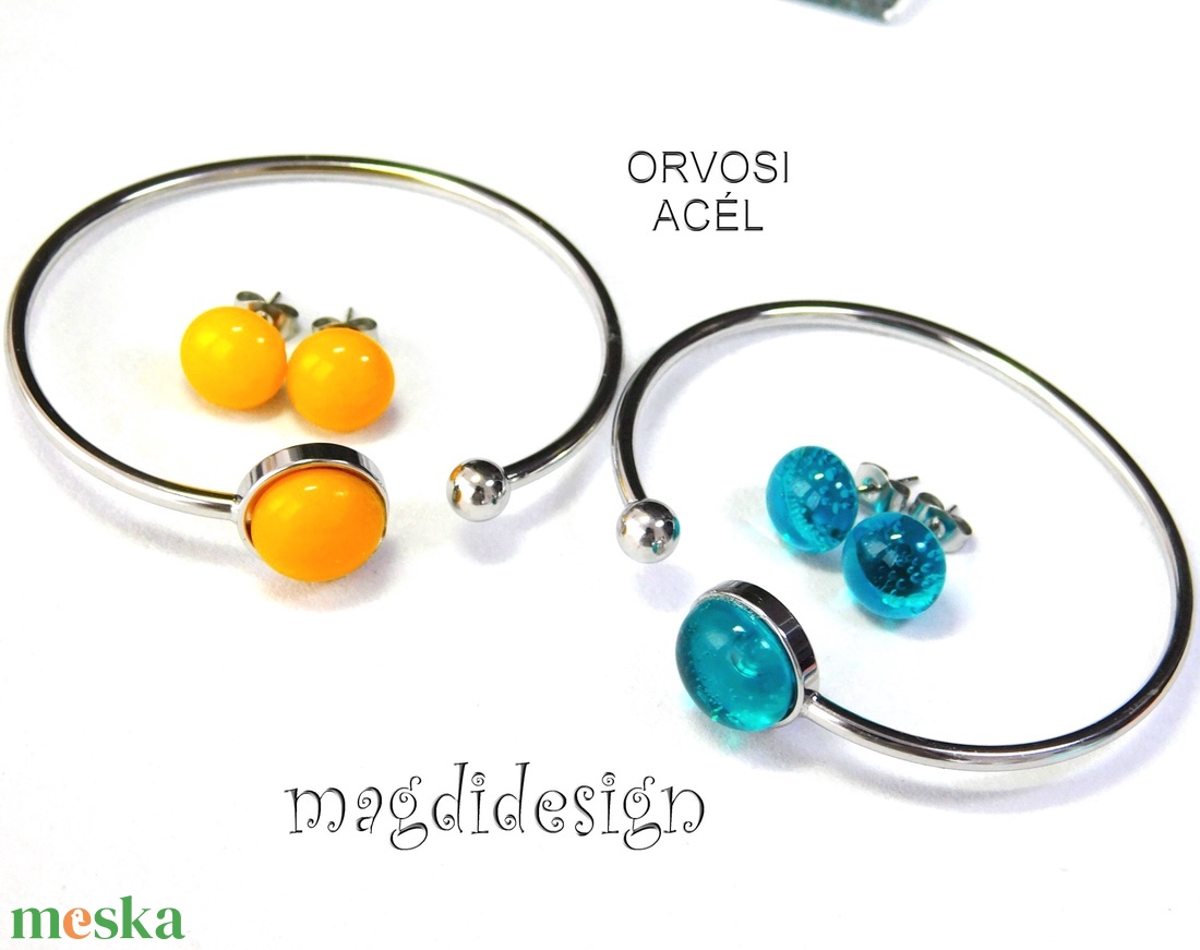 Türkiz üvegékszer szett karkötő, stiftes fülbevaló - Ballagásra, születésnapra, névnapra - ékszer - ékszerszett - Meska.hu