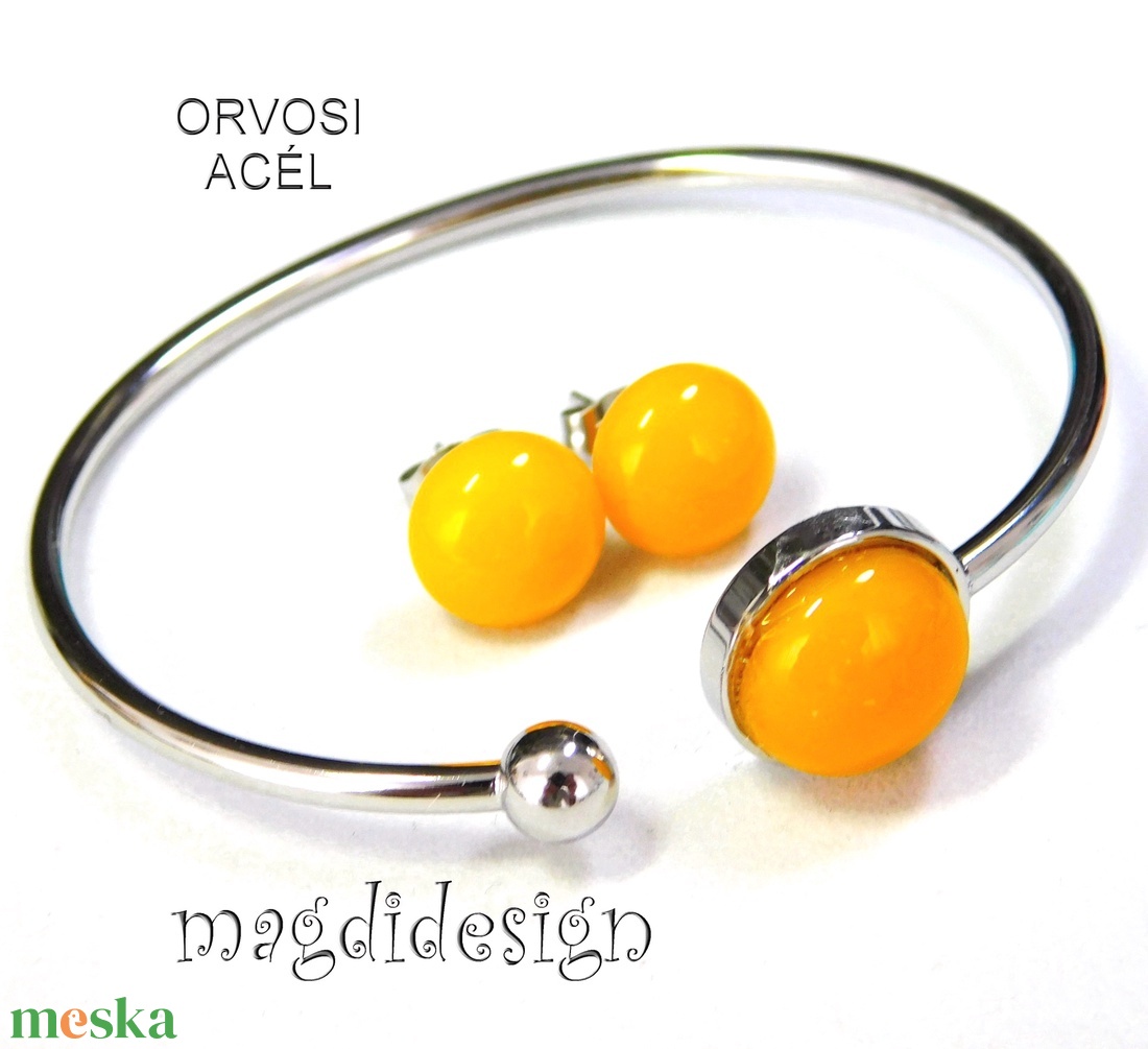 Napsárga üvegékszer szett karkötő, stiftes fülbevaló - Ballagásra, születésnapra, névnapra - ékszer - ékszerszett - Meska.hu