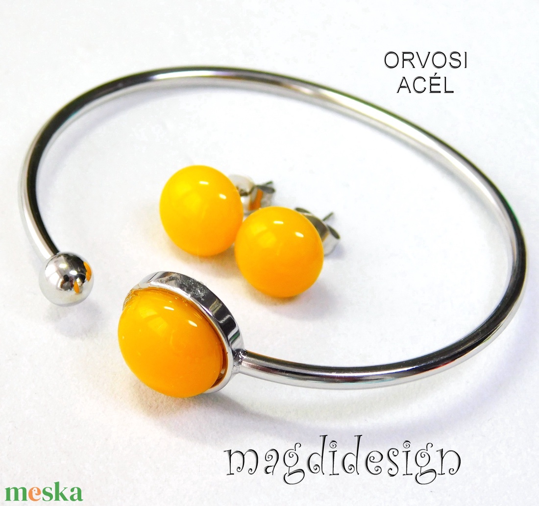 Napsárga üvegékszer szett karkötő, stiftes fülbevaló - Ballagásra, születésnapra, névnapra - ékszer - ékszerszett - Meska.hu