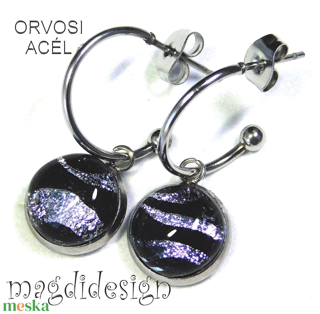 EXKLUZÍV  Fekete ezüst zebra üvegékszer lógós fülbevaló - Anyák napjára, ballgásra - ékszer - fülbevaló - lógó fülbevaló - Meska.hu