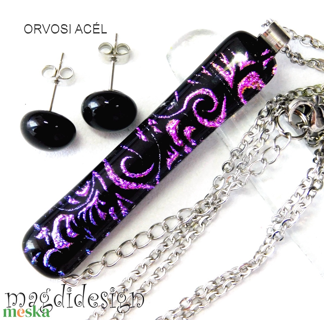 EXKLUZÍV Színjátszó tündérkert üvegékszer szett nyaklánc stiftes fülbevaló  - Anyák napjára, ballagásra - ékszer - ékszerszett - Meska.hu