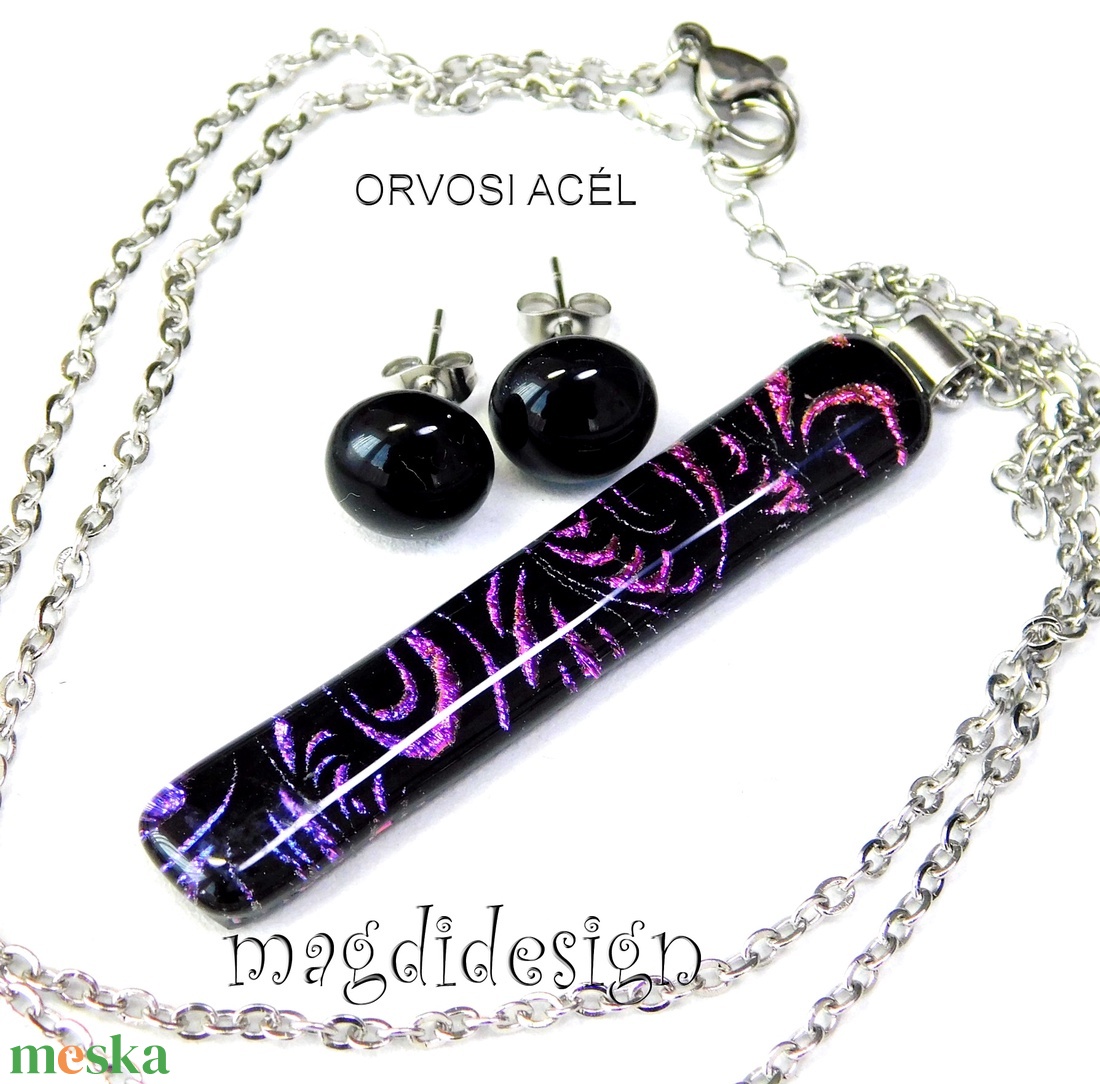 EXKLUZÍV Színjátszó tündérkert üvegékszer szett nyaklánc stiftes fülbevaló  - Anyák napjára, ballagásra - ékszer - ékszerszett - Meska.hu