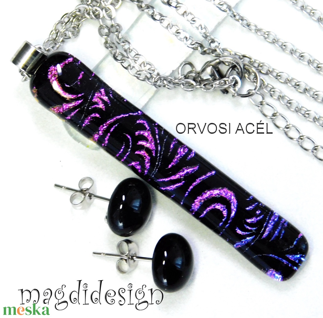 EXKLUZÍV Színjátszó tündérkert üvegékszer szett nyaklánc stiftes fülbevaló  - Anyák napjára, ballagásra - ékszer - ékszerszett - Meska.hu