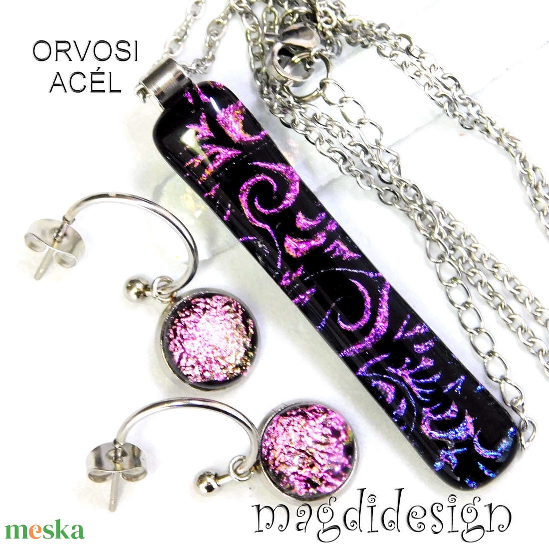 EXKLUZÍV Színjátszó tündérkert üvegékszer szett nyaklánc stiftes fülbevaló  - Anyák napjára, ballagásra - ékszer - ékszerszett - Meska.hu