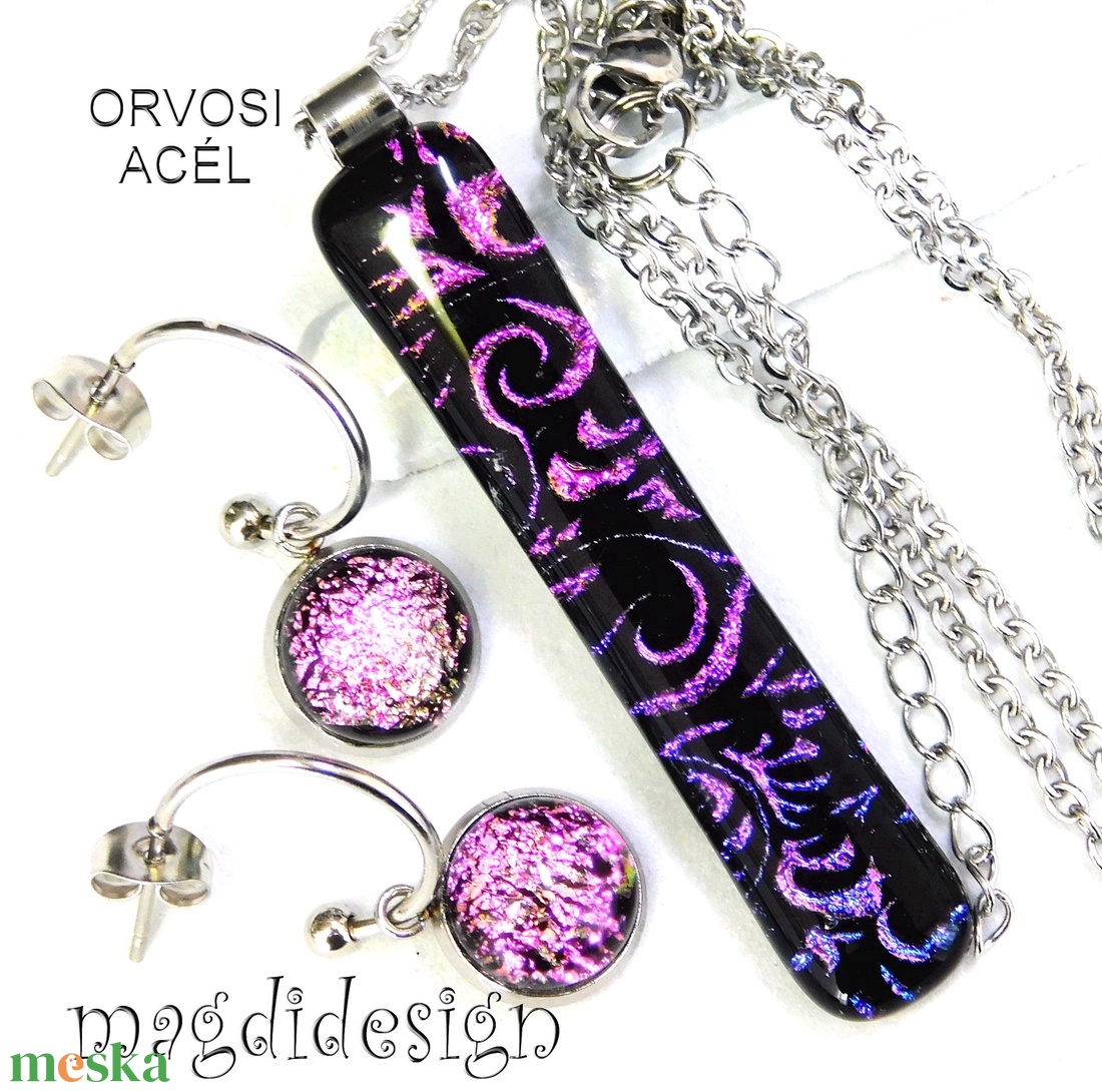 EXKLUZÍV Színjátszó tündérkert üvegékszer szett nyaklánc lógós fülbevaló  - Anyák napjára, ballagásra - ékszer - ékszerszett - Meska.hu