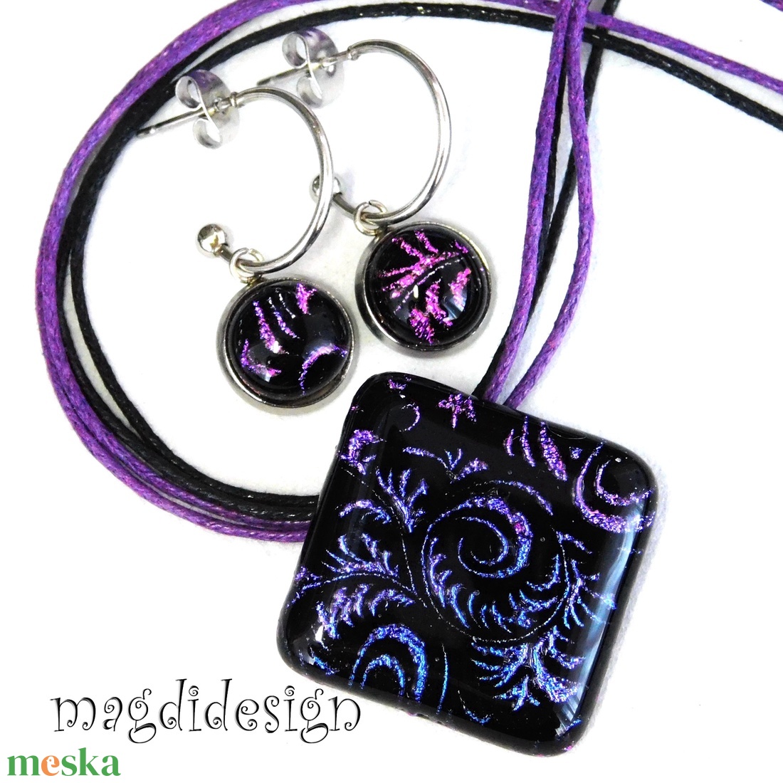 EXKLUZÍV Színjátszó tündérkert üvegékszer szett nyaklánc lógós fülbevaló 1 - Anyák napjára, ballagásra - ékszer - ékszerszett - Meska.hu