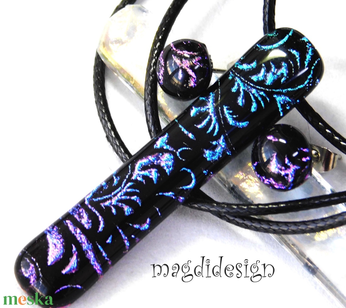 EXKLUZÍV Színjátszó tündérkert üvegékszer szett nyaklánc stiftes fülbevaló 3 - Anyák napjára, ballagásra - ékszer - ékszerszett - Meska.hu