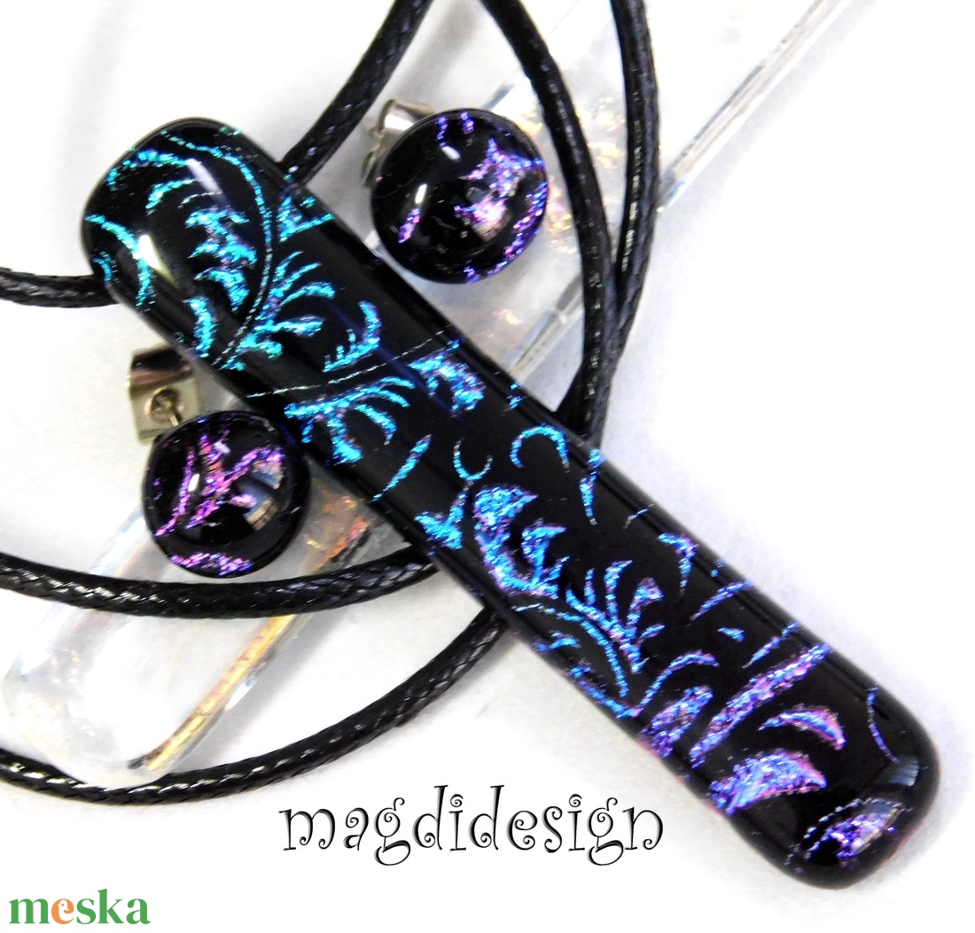 EXKLUZÍV Színjátszó tündérkert üvegékszer szett nyaklánc stiftes fülbevaló 3 - Anyák napjára, ballagásra - ékszer - ékszerszett - Meska.hu