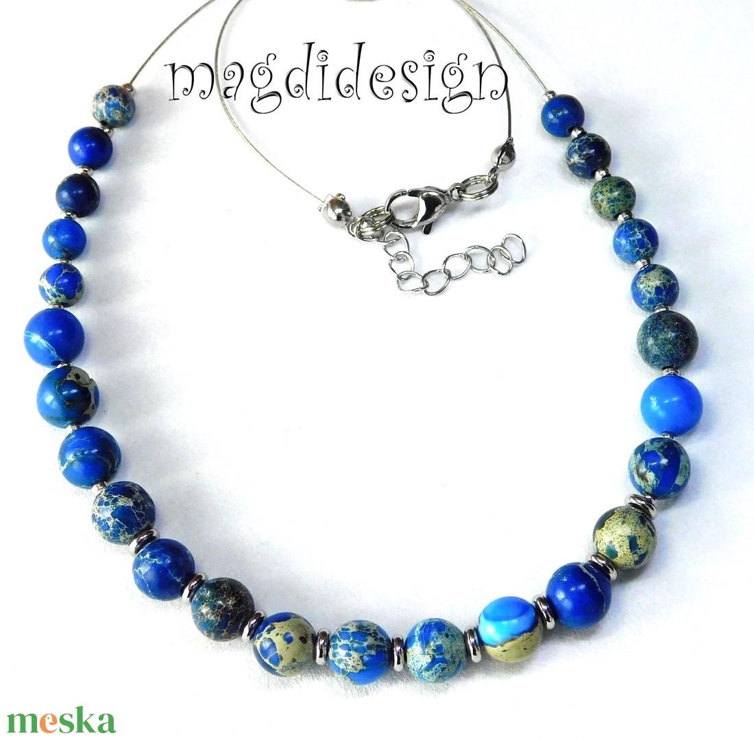 Kék tengeri jáspis ásvány nyaklánc - ékszer - nyaklánc - gyöngyös nyaklánc - Meska.hu
