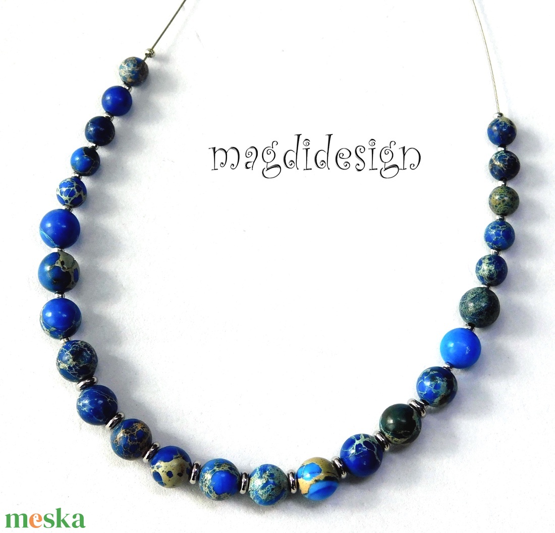Kék tengeri jáspis ásvány nyaklánc - ékszer - nyaklánc - gyöngyös nyaklánc - Meska.hu