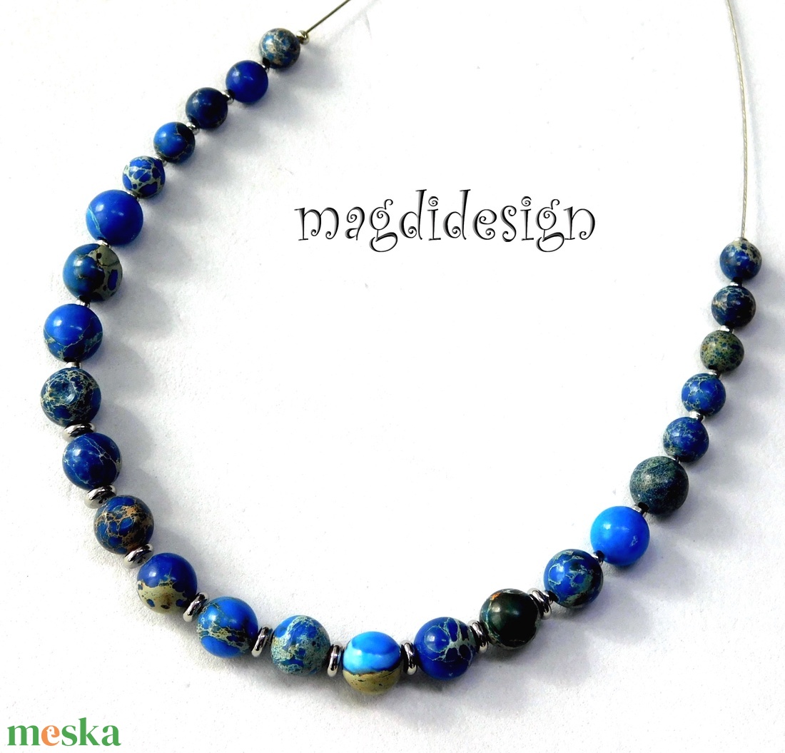 Kék tengeri jáspis ásvány nyaklánc - ékszer - nyaklánc - gyöngyös nyaklánc - Meska.hu