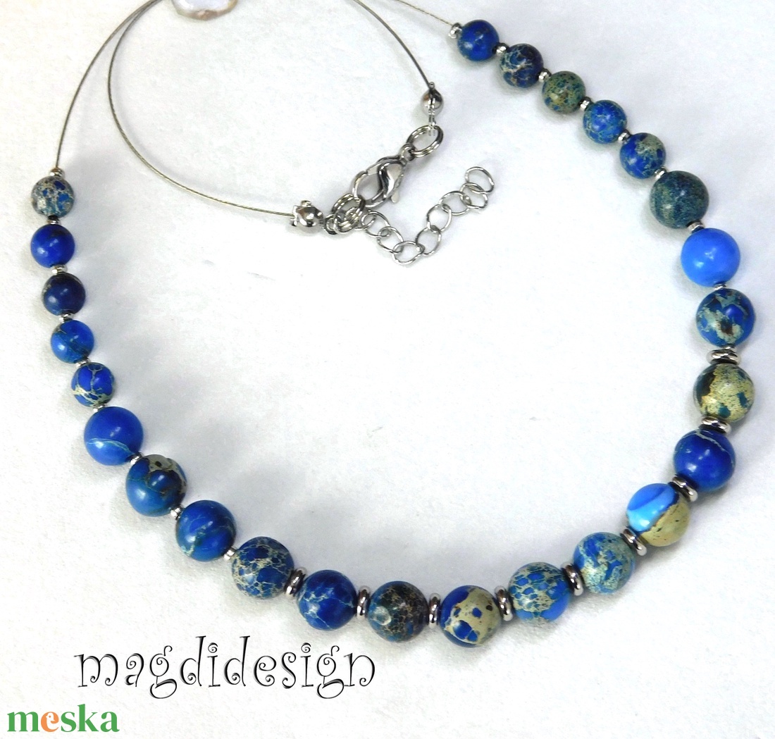 Kék tengeri jáspis ásvány nyaklánc - ékszer - nyaklánc - gyöngyös nyaklánc - Meska.hu