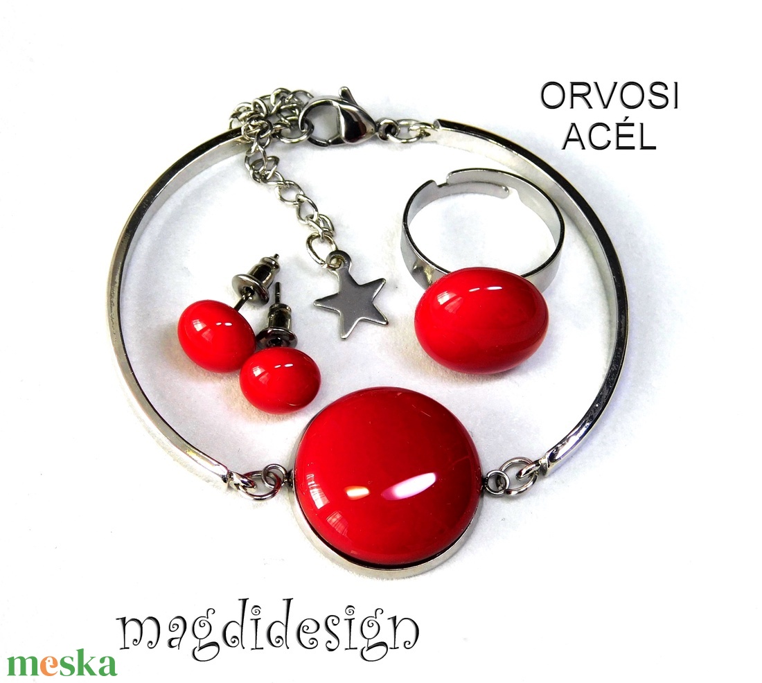 Meggypiros üvegékszer nyaklánc - ékszer - nyaklánc - medálos nyaklánc - Meska.hu